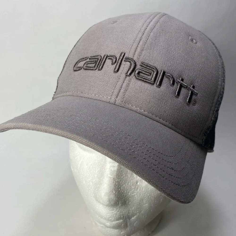 Carhartt Canvas Gray Mesh-Back Trucker Style Embroidered Logo Snapback - Unisex